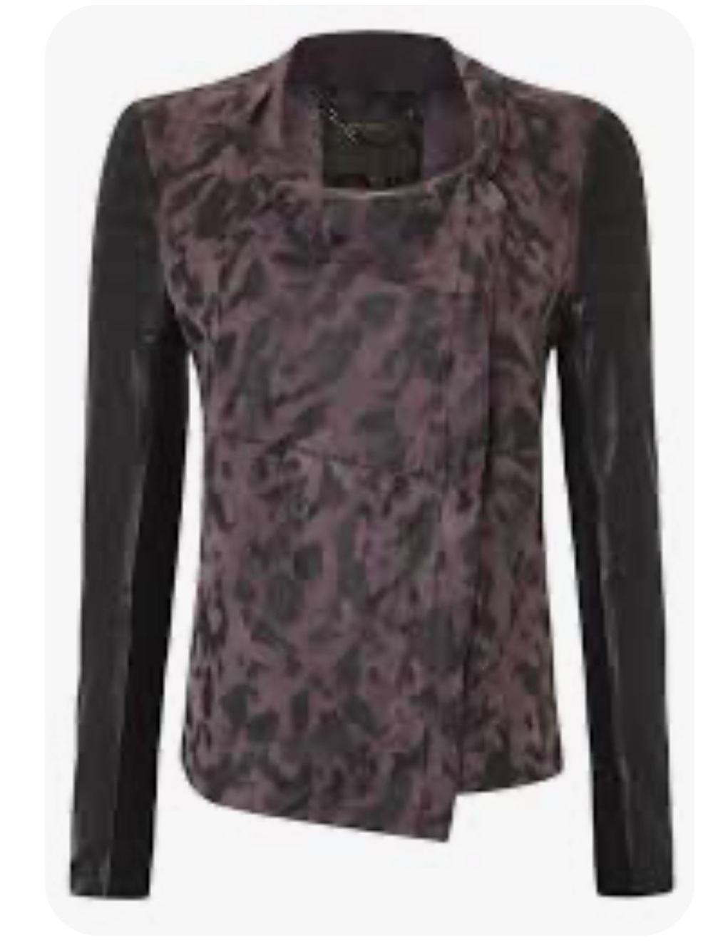 Muubaa Genuine Leather Plum Animal-Print Jacket with Black Sleeves